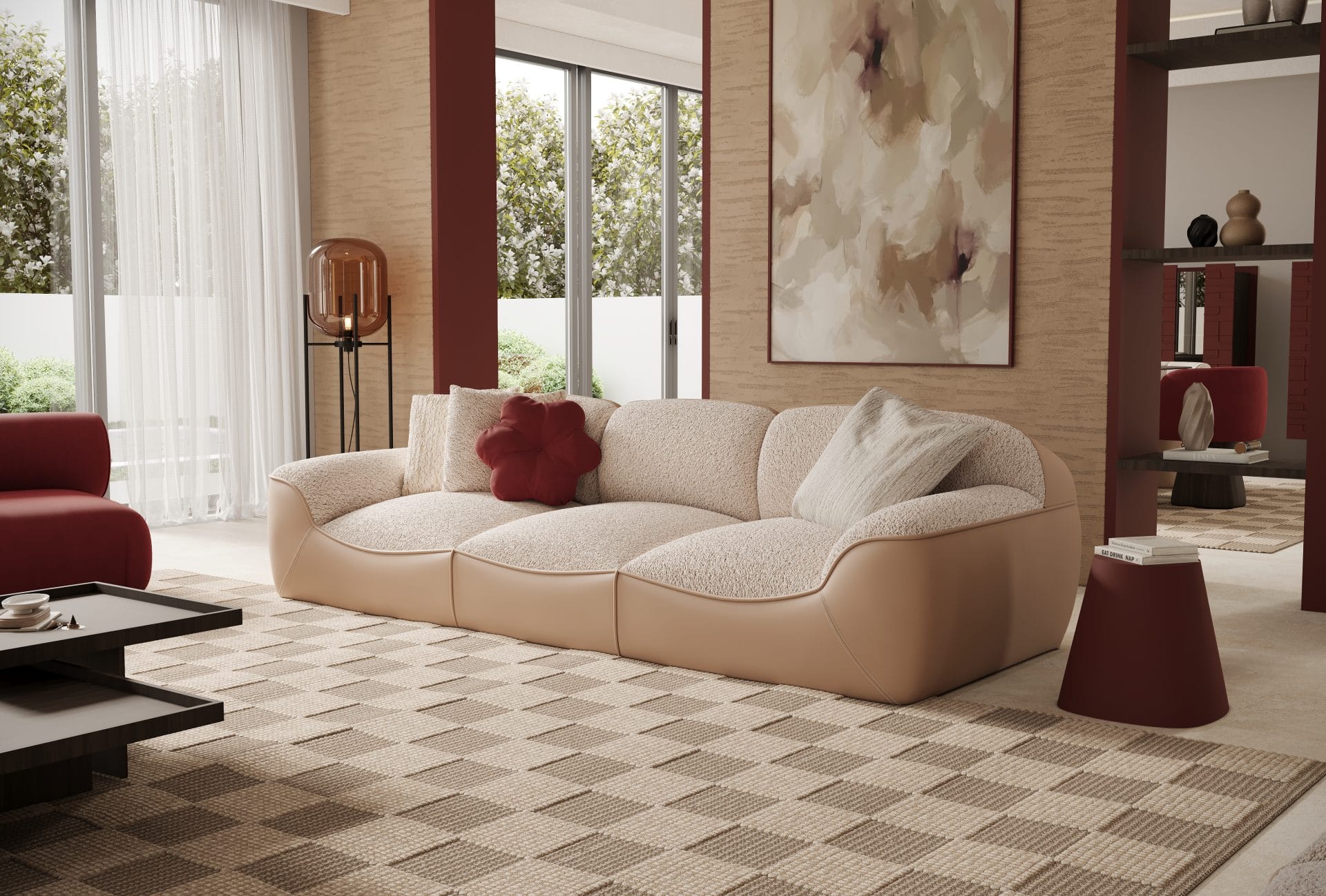 Zestaw Wypoczynkowy NAZU – sofa 4-osobowa (280 cm), sofa 3-osobowa (250 cm), fotel wiśniowy (90 cm) - obrazek 4