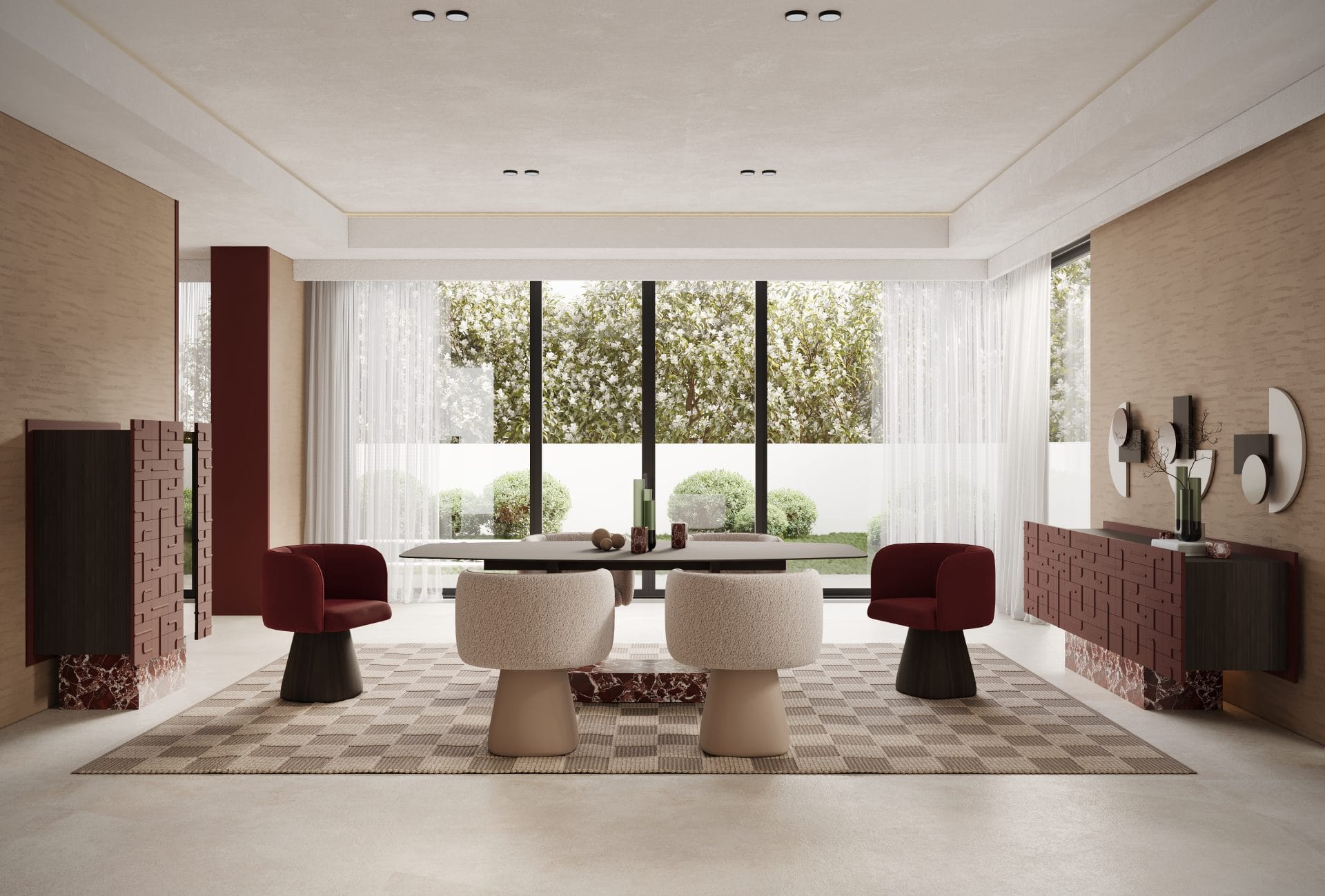 Witryna NAZU Showcase – szerokość 100 cm, wysokość 142 cm, fronty 3D wiśnia/rubin, podświetlenie LED - obrazek 3