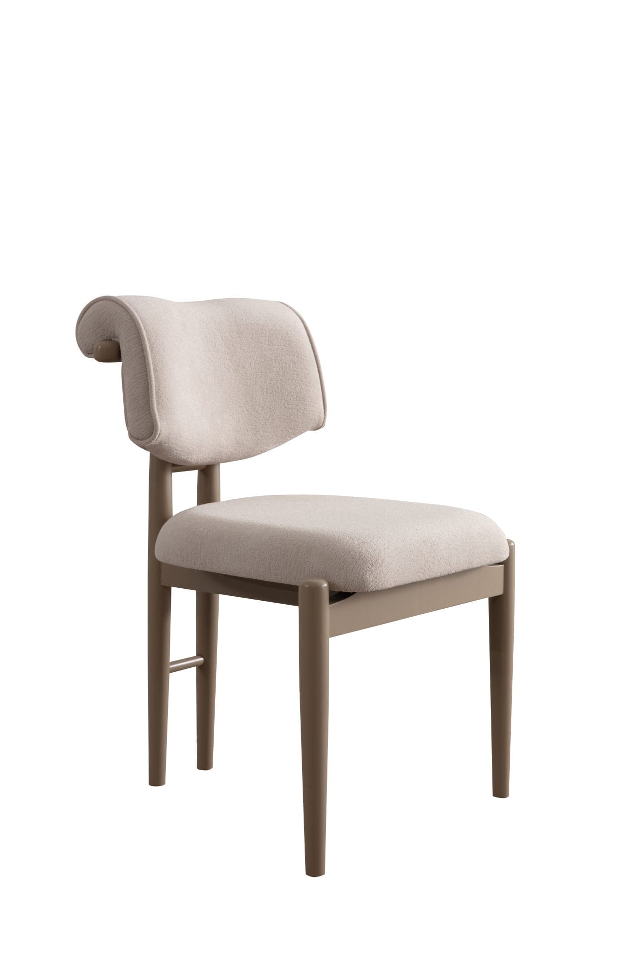 Luksusowe Krzesło Tapicerowane ASTORIA DINING – walcowate oparcie, szerokie siedzisko 63 cm, drewniana podstawa