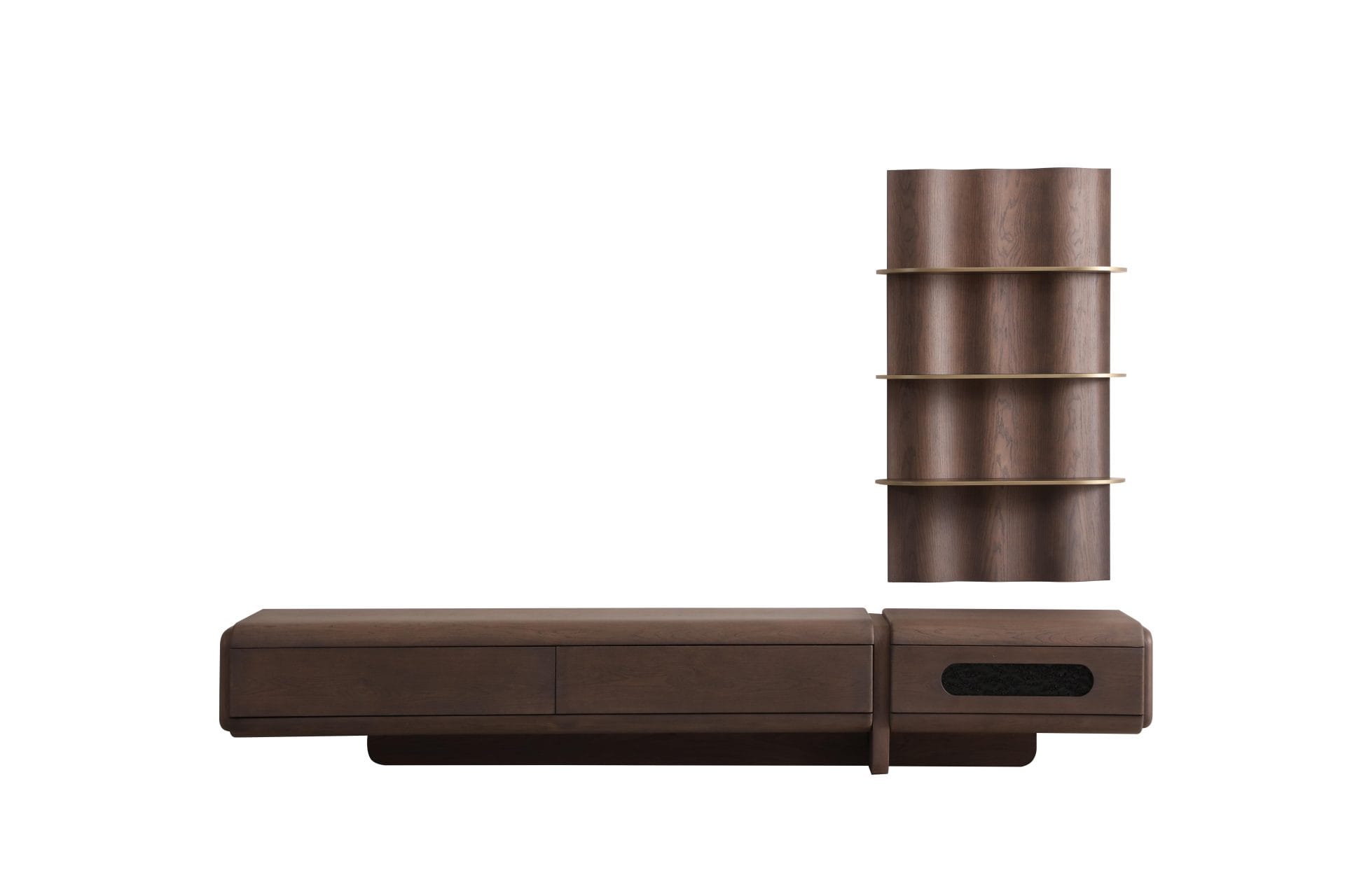 Monumentalna Szafka RTV LUNAR TV UNIT – 291 cm, obła rama, 500L, Push-to-Open - obrazek 2