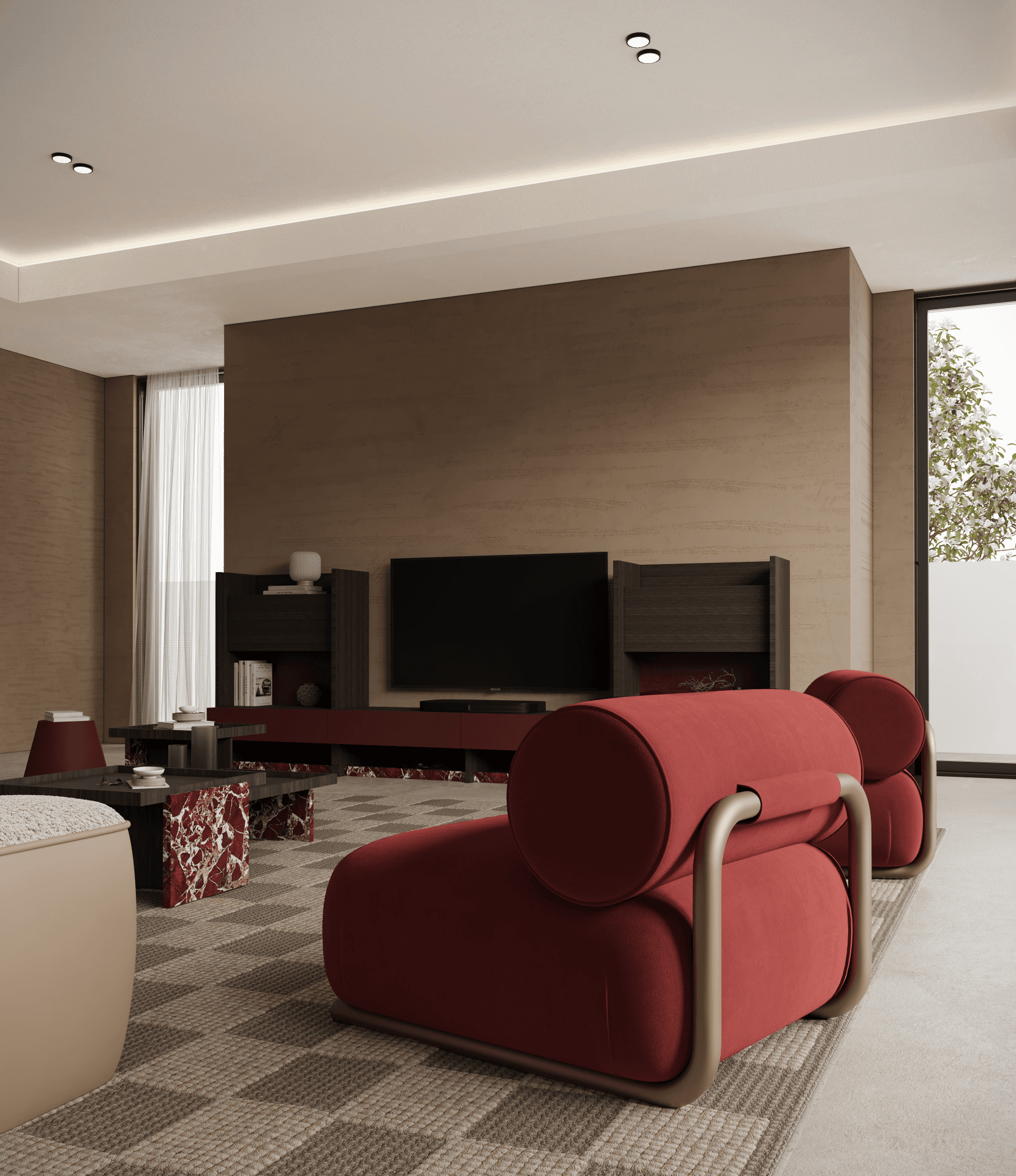 Zestaw Wypoczynkowy NAZU – sofa 4-osobowa (280 cm), sofa 3-osobowa (250 cm), fotel wiśniowy (90 cm) - obrazek 6