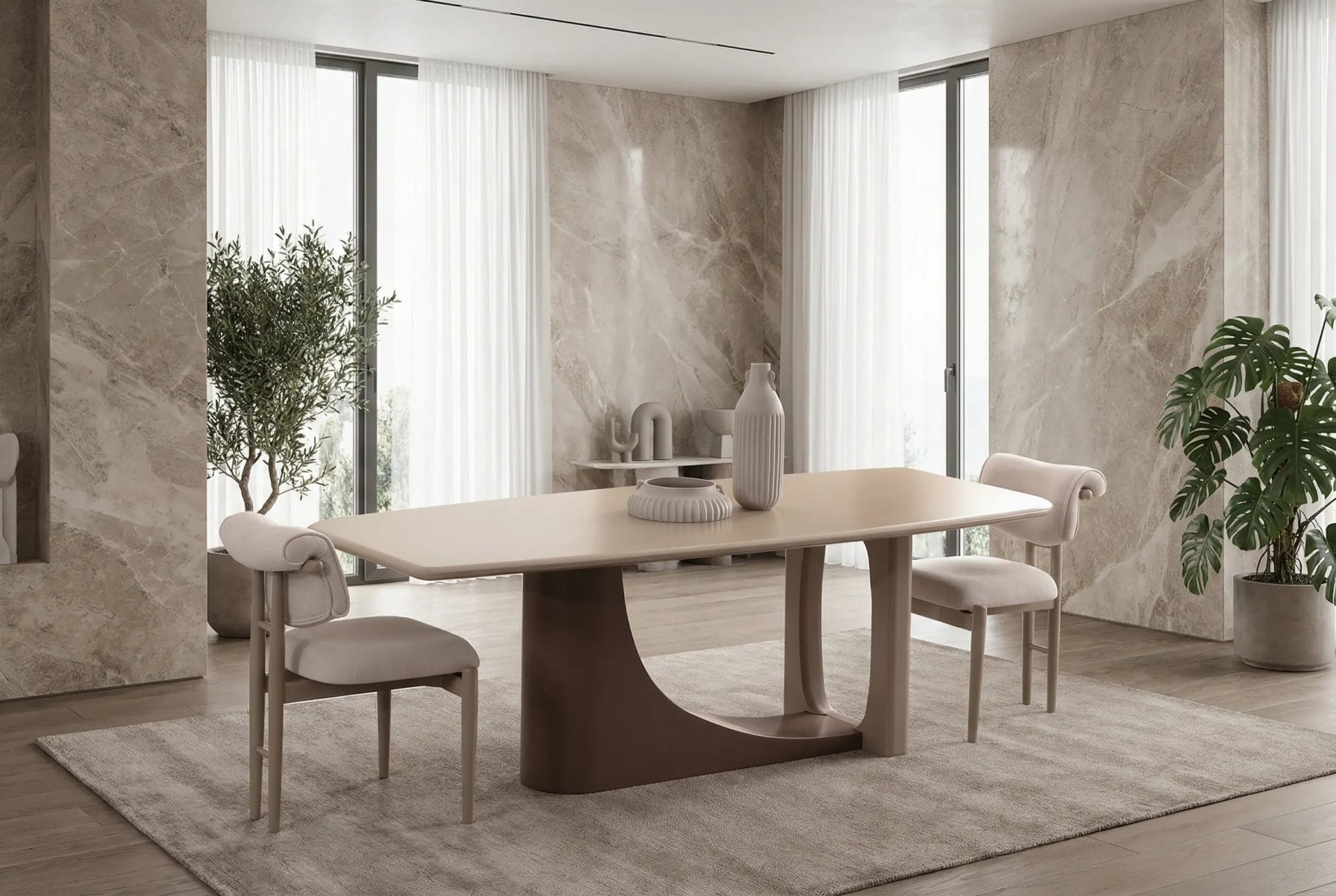 Luksusowe Krzesło Tapicerowane ASTORIA DINING – walcowate oparcie, szerokie siedzisko 63 cm, drewniana podstawa - obrazek 2