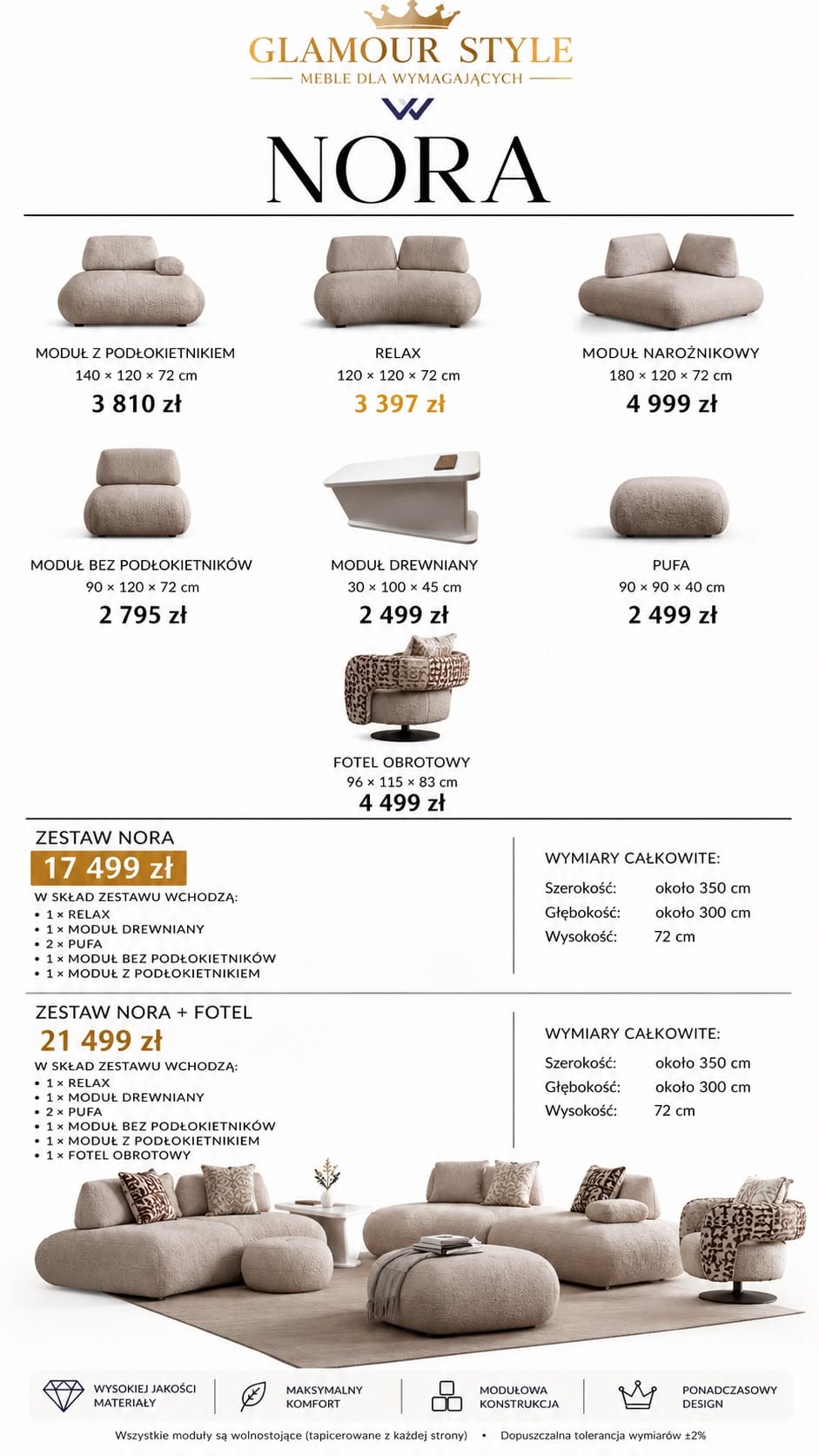 Narożnik Modułowy NORA – linia Modern Organic, głębokość 120 cm - obrazek 2