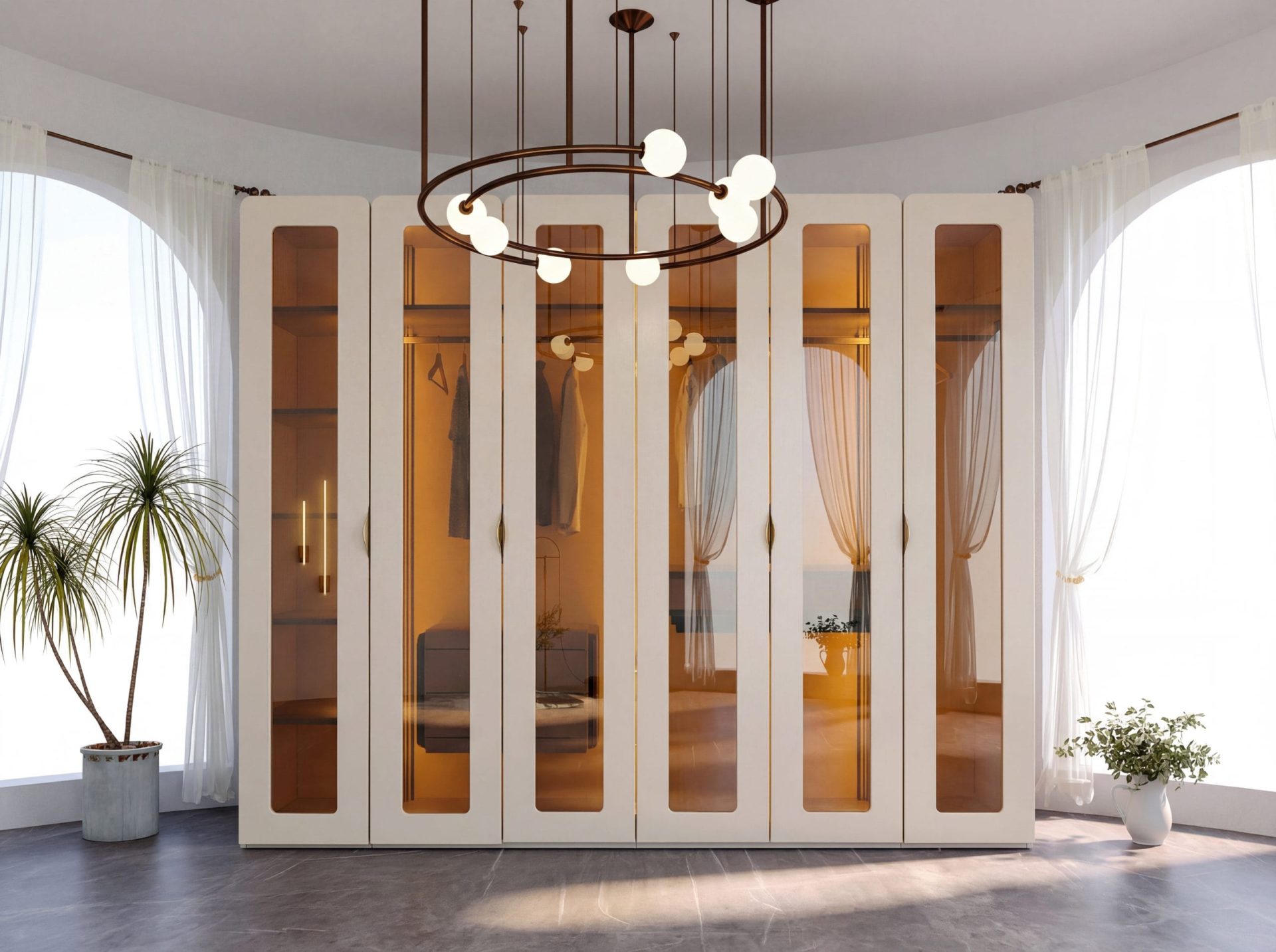Luksusowa Szafa Modułowa LUNAR WARDROBE – przeszklone fronty, oświetlenie LED, wys. 230 cm