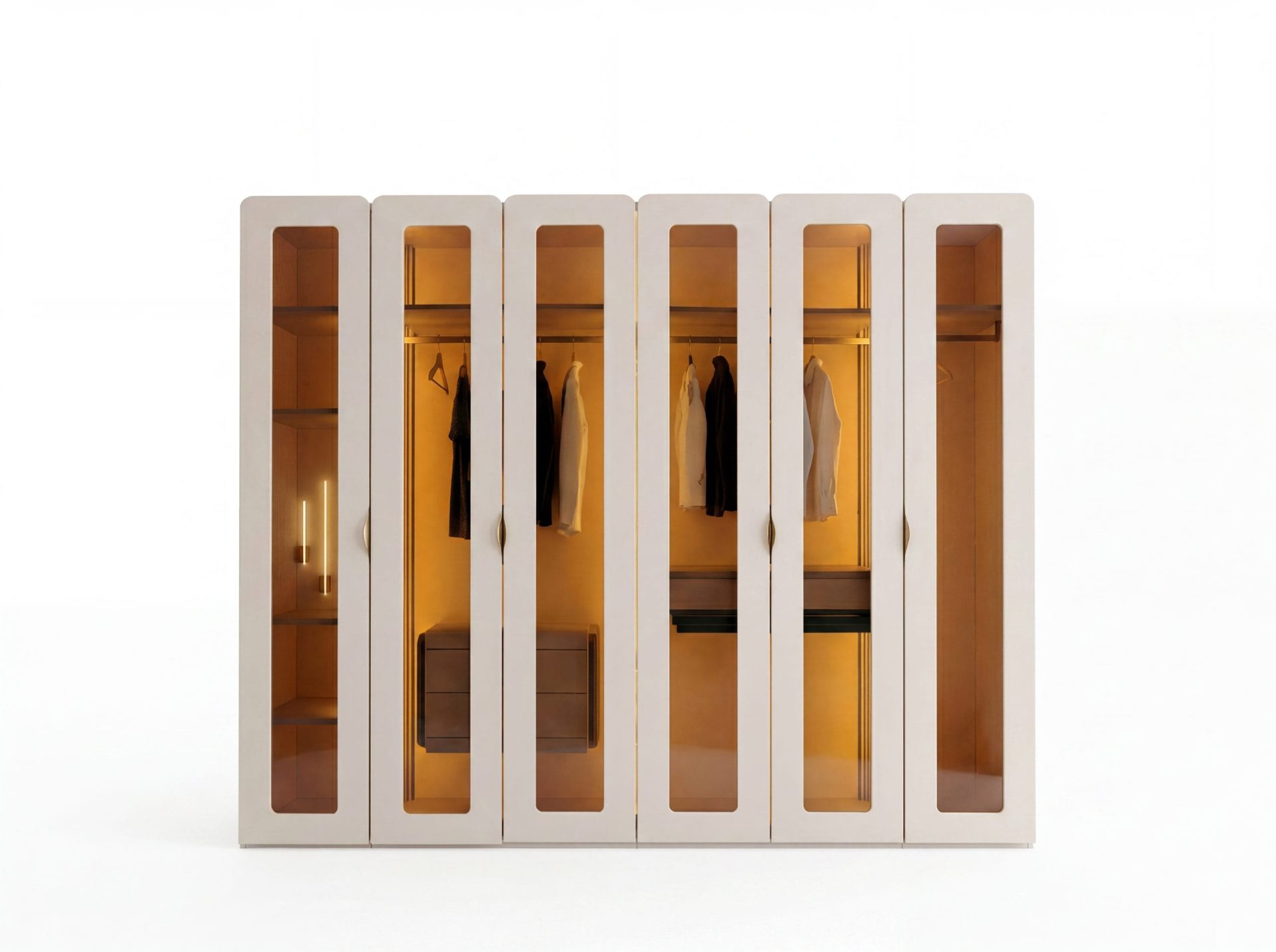 Luksusowa Szafa Modułowa LUNAR WARDROBE – przeszklone fronty, oświetlenie LED, wys. 230 cm - obrazek 6