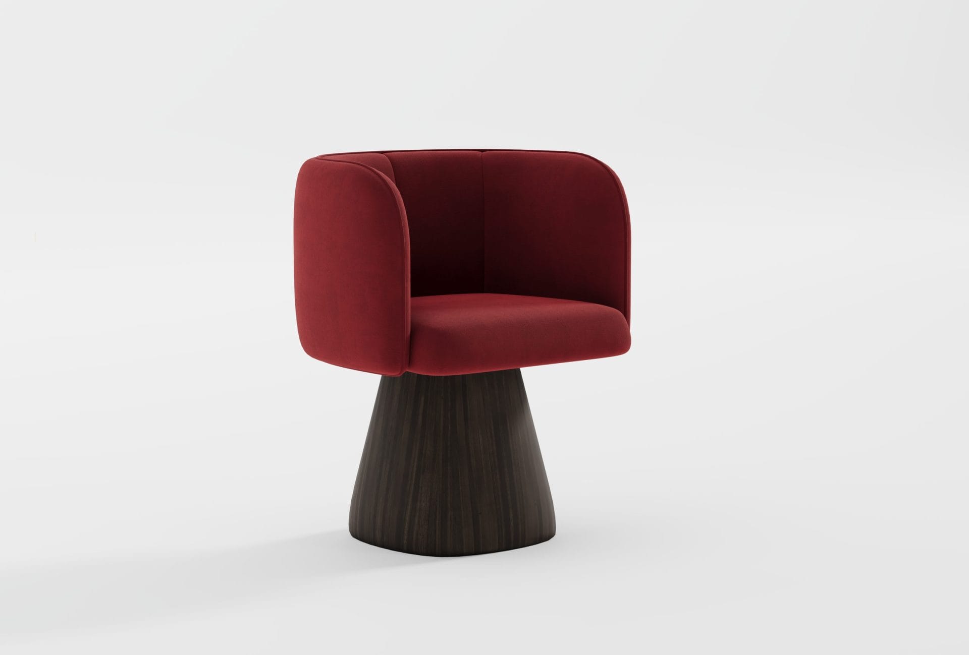 Krzesło NAZU WOODEN – tapicerka wiśniowy velvet Easy Clean, podstawa z ciemnego drewna, szerokość 66 cm