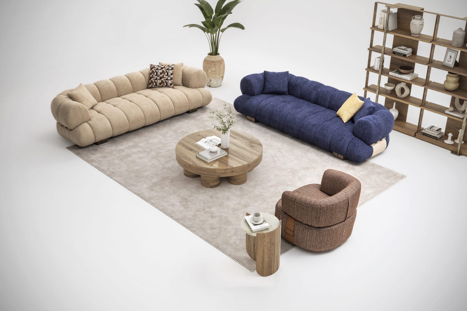 Sofa 4-osobowa MOON LIFE – detale ze skóry bydlęcej AMAZON FR, szerokość 270 cm, segmenty chmurowe - obrazek 15