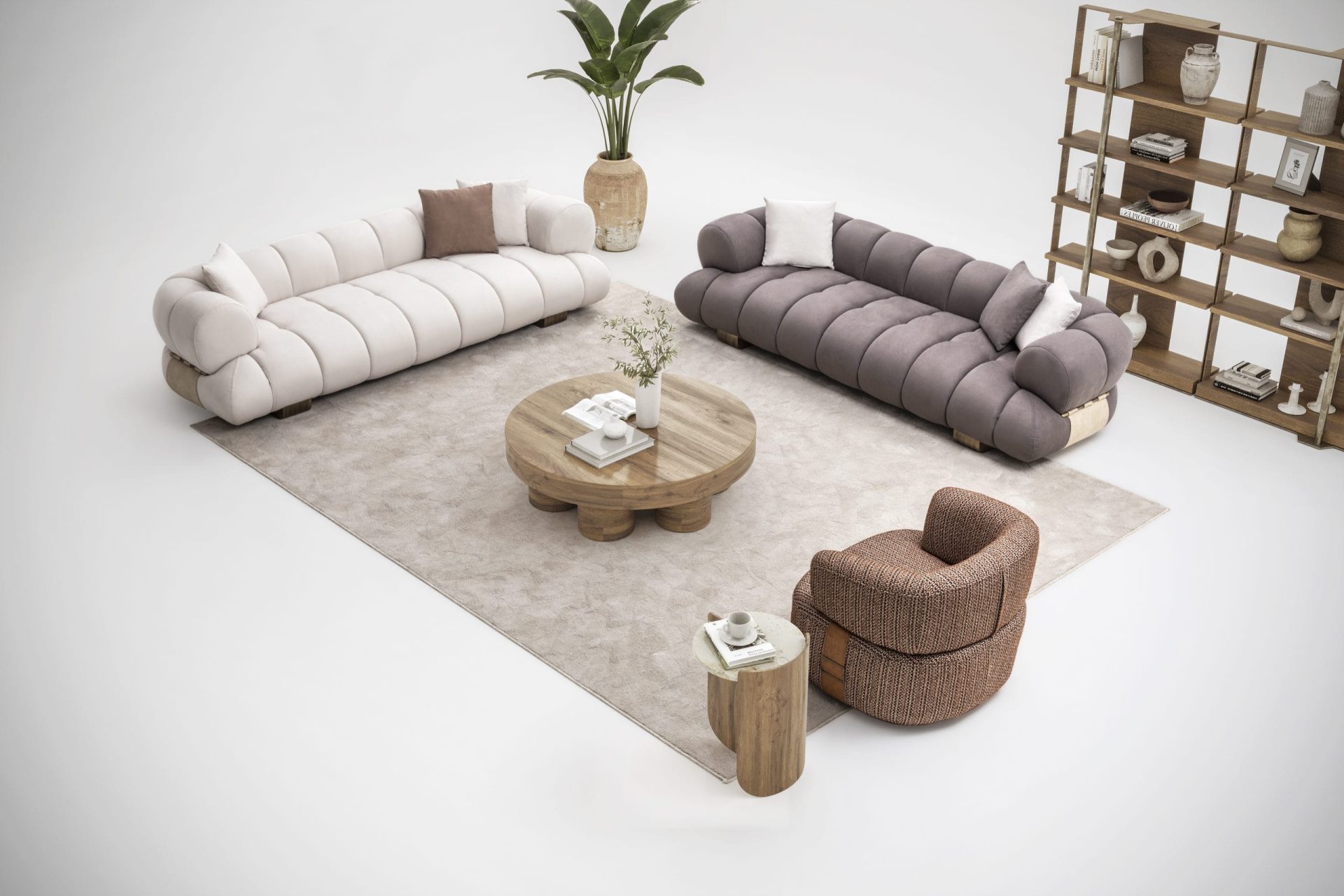 Sofa 4-osobowa MOON LIFE – detale ze skóry bydlęcej AMAZON FR, szerokość 270 cm, segmenty chmurowe - obrazek 16