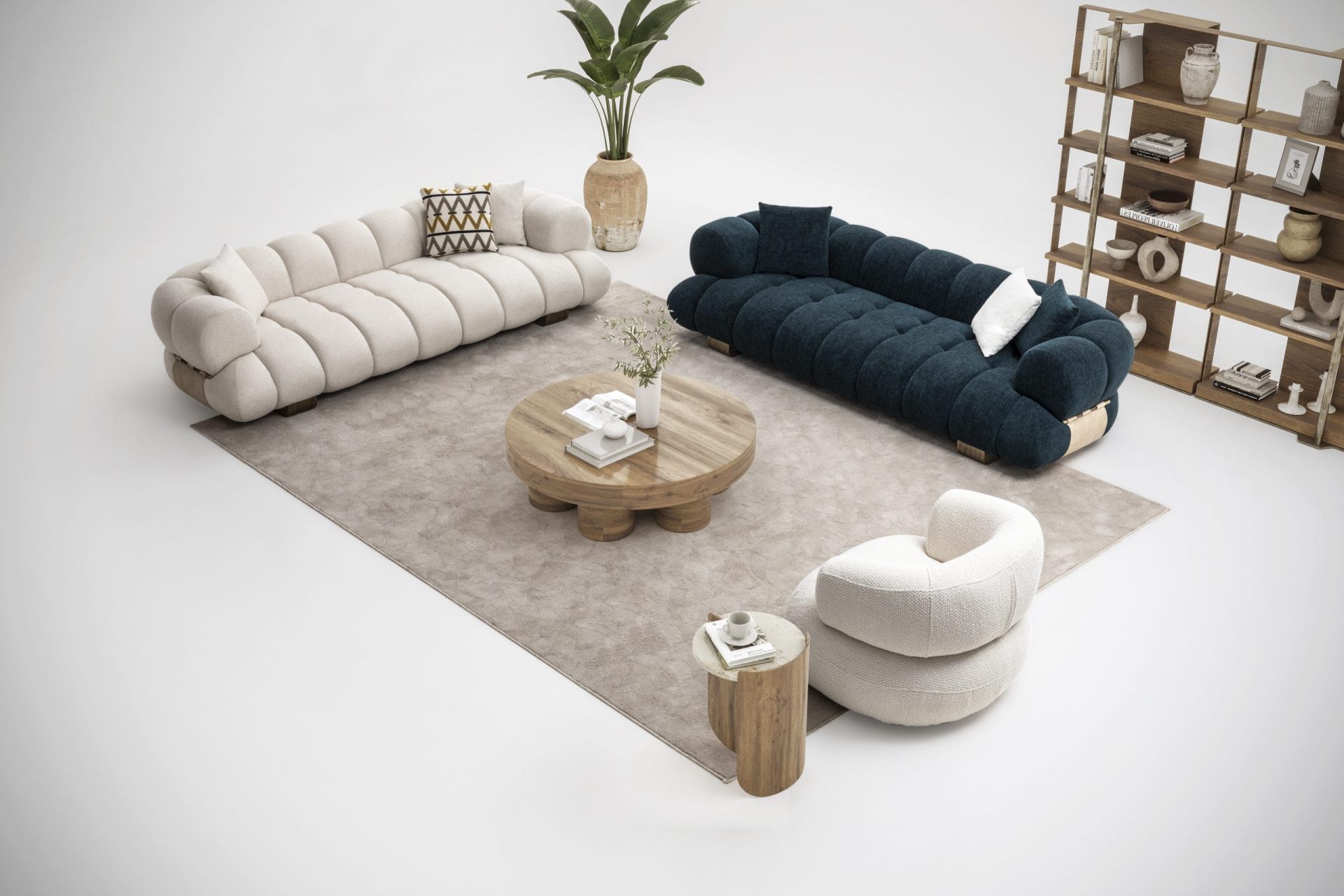 Sofa 4-osobowa MOON LIFE – detale ze skóry bydlęcej AMAZON FR, szerokość 270 cm, segmenty chmurowe - obrazek 14
