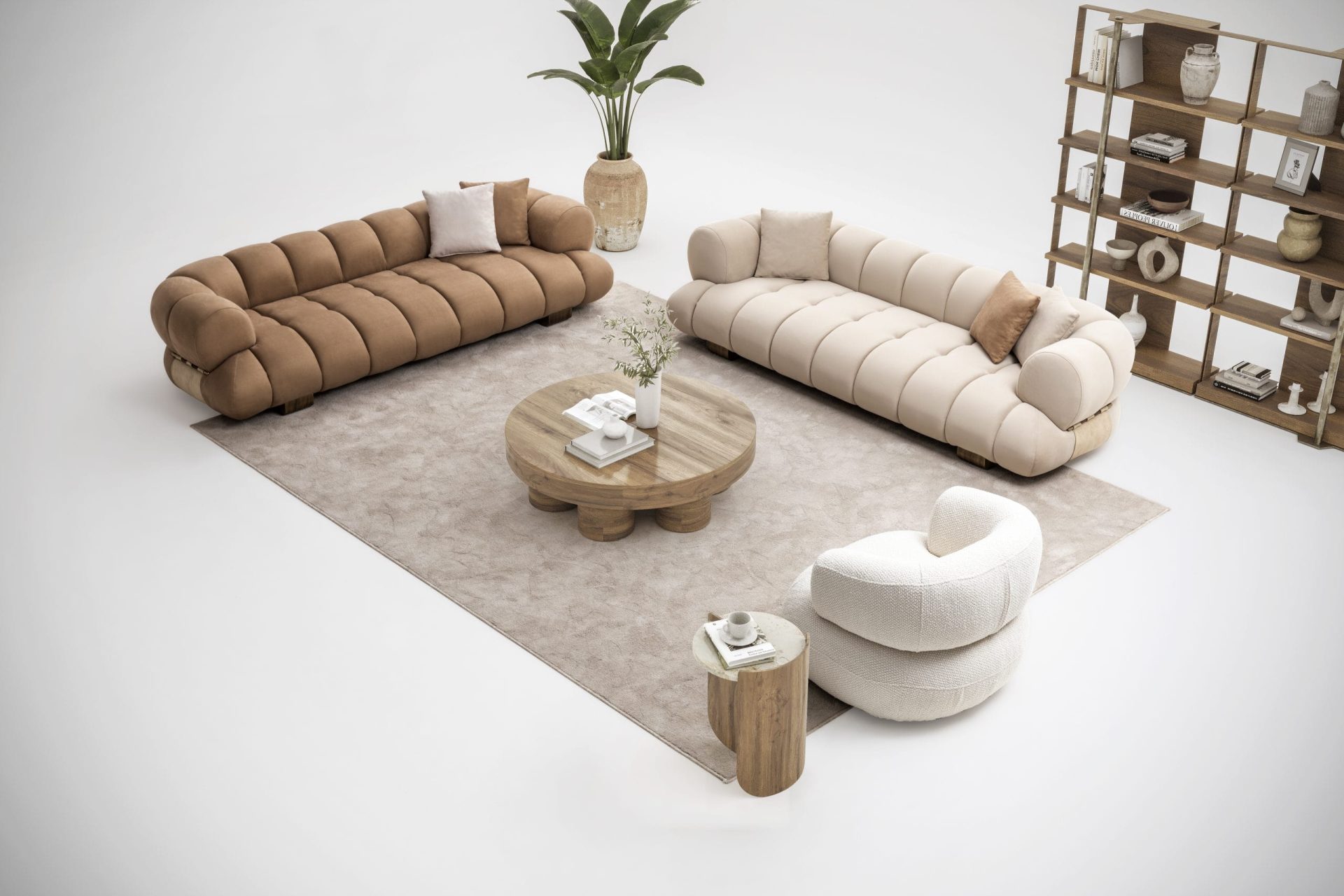 Sofa 4-osobowa MOON LIFE – detale ze skóry bydlęcej AMAZON FR, szerokość 270 cm, segmenty chmurowe - obrazek 13