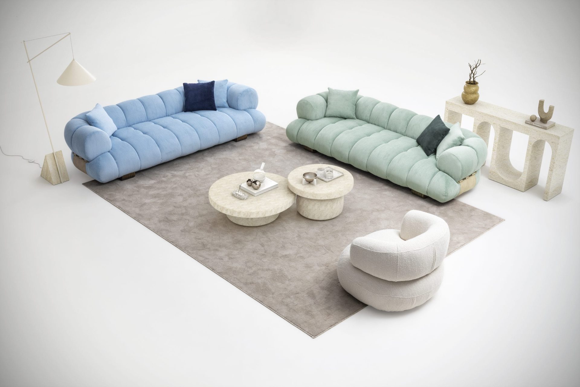 Sofa 4-osobowa MOON LIFE – detale ze skóry bydlęcej AMAZON FR, szerokość 270 cm, segmenty chmurowe - obrazek 12