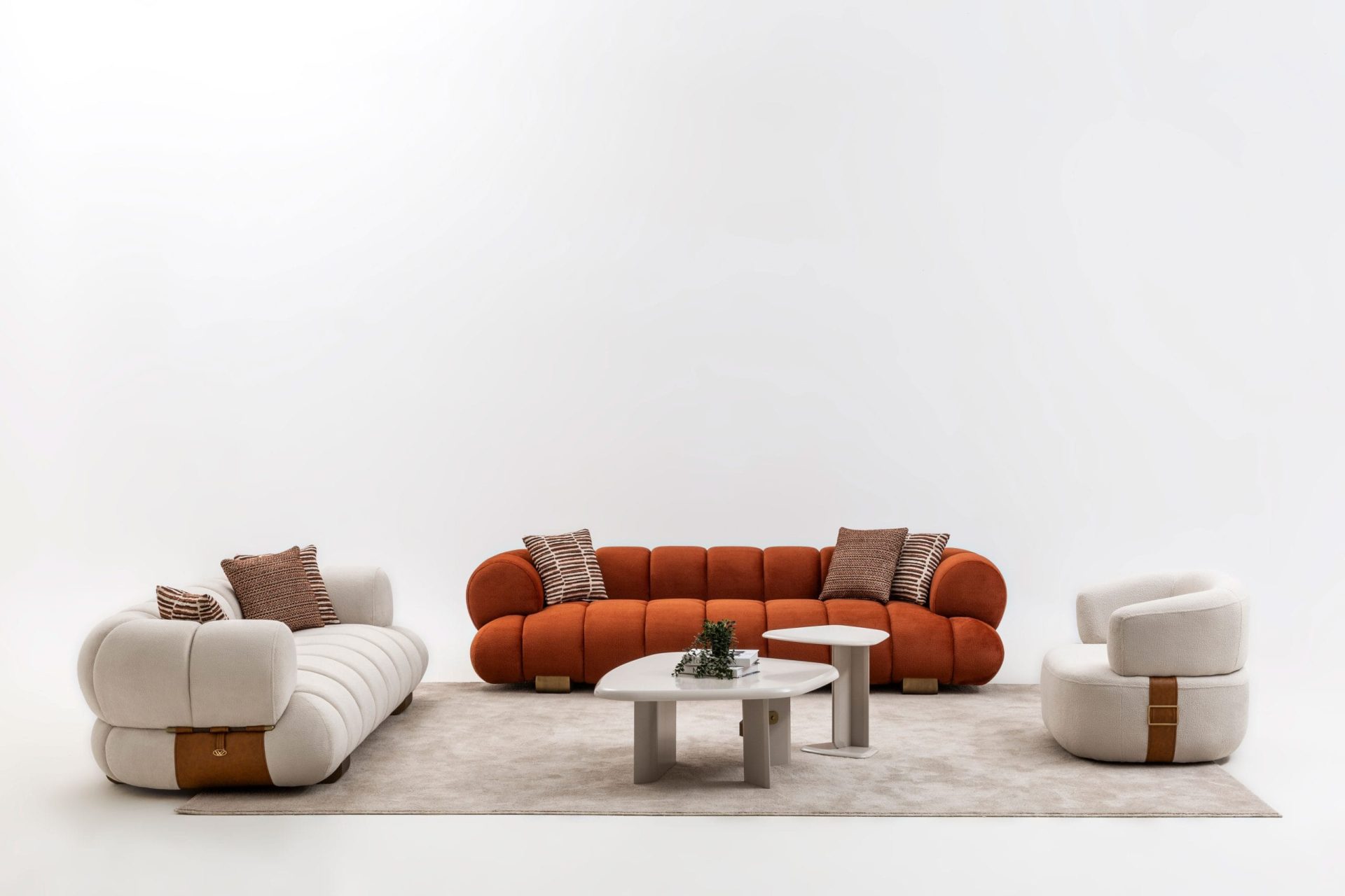 Sofa 4-osobowa MOON LIFE – detale ze skóry bydlęcej AMAZON FR, szerokość 270 cm, segmenty chmurowe - obrazek 11