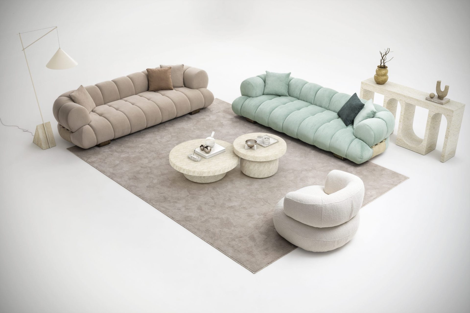 Sofa 4-osobowa MOON LIFE – detale ze skóry bydlęcej AMAZON FR, szerokość 270 cm, segmenty chmurowe - obrazek 10