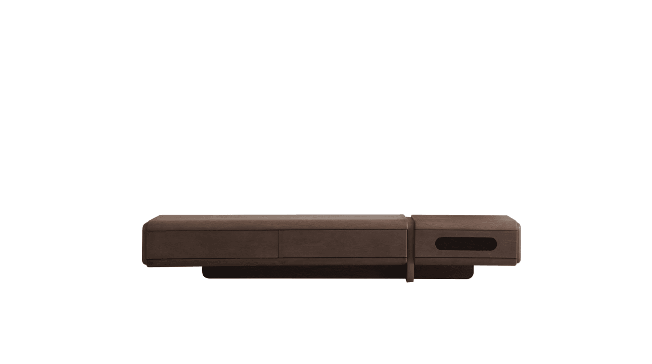 Monumentalna Szafka RTV LUNAR TV UNIT – 291 cm, obła rama, 500L, Push-to-Open