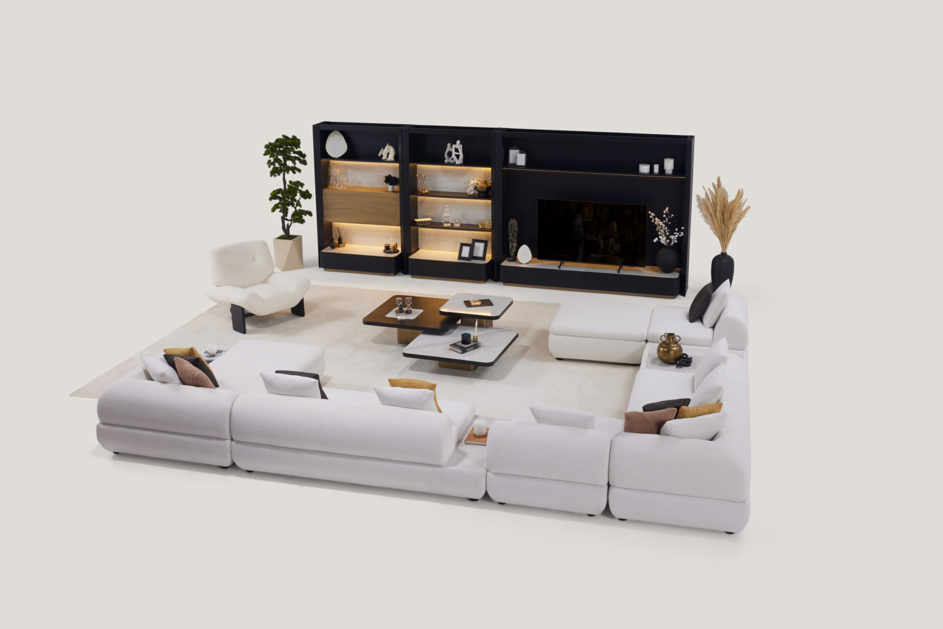 Dolny Moduł Panelu TV PETRA (TV Panel Down Module) - szerokość 240 cm, wysokość 30 cm, ciemne drewno z jasnym blatem - obrazek 3
